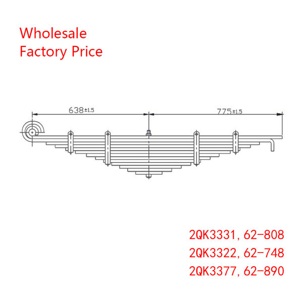 2QK3331, 2QK3322, 2QK3377, 62-808，62-748，62-890 Heavy Duty Vehicle Front Axle Leaf Spring Wholesale for Mack